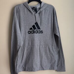 Adidas Men's Heather Gray Lightweight Hoodie with stripes on back